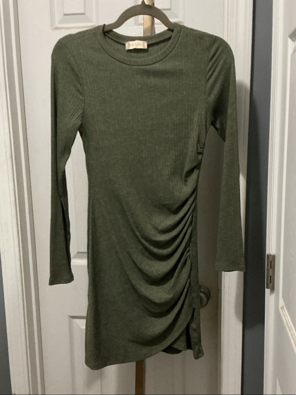 Altar'd State Olive Green Ruched Long-Sleeve Mini Dress